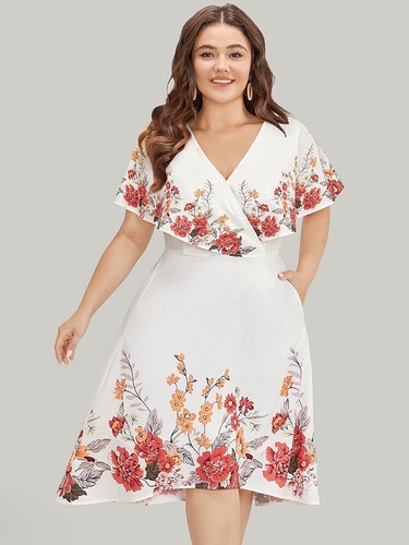 BloomChic Floral Pocket Belted Wrap Cape Detail High Low