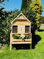 DARLUX Holz Insektenhotel XL Wildbienen Nisthilfe Insektenhaus Blumenkasten