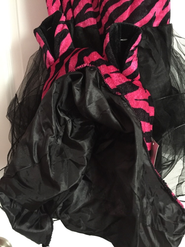 Zebra Halloween Costume Witch Dress Up Girls Sz Small 4-6X hat Pink black NWT