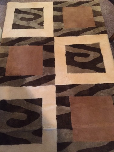 Genuine Shearling Inlaid Mattress Pad, Rug, Wall Hanging OOAK AMAZING ARTWORK!