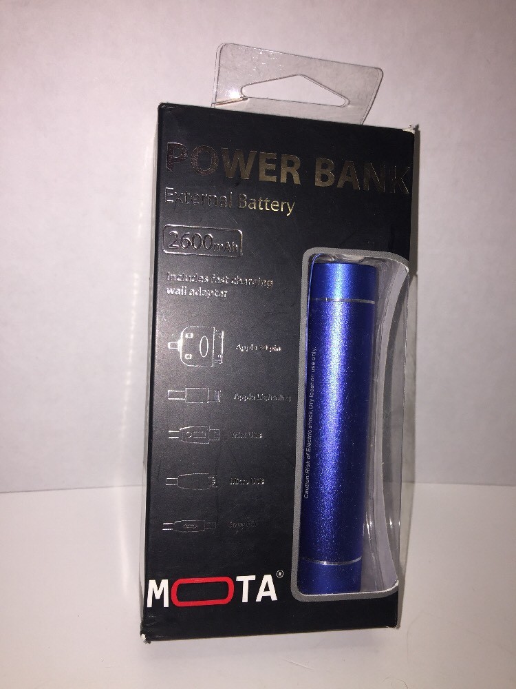 MOTA Phone 2600mAh POWER BANK Portable External Battery Blue w/ Adapter / USB