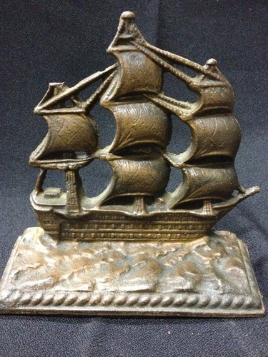 vintage antique bookends cast iron Constitution tall ship