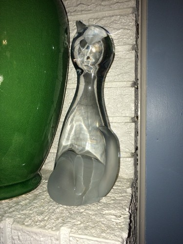 MIREAU CRYSTAL Tall Cat Figurene - Etched Signed