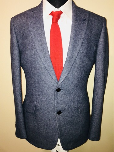 Fall Ready Bespoke Tweed Peak Lapel Suit Jacket Sz 38R Surgeon Cuffs Minty