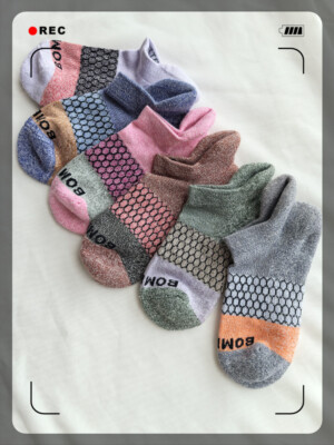 6 Pair Bombas Womens & Men Retro Tri-Block Marl Ankle Sock 6 Color Select Size L