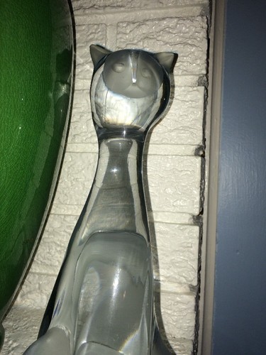 MIREAU CRYSTAL Tall Cat Figurene - Etched Signed