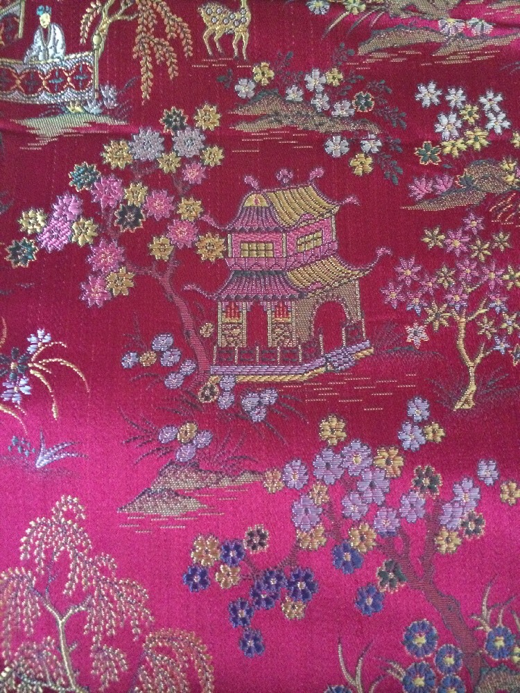 Silk Fabric Oriental Design Red VINTAGE