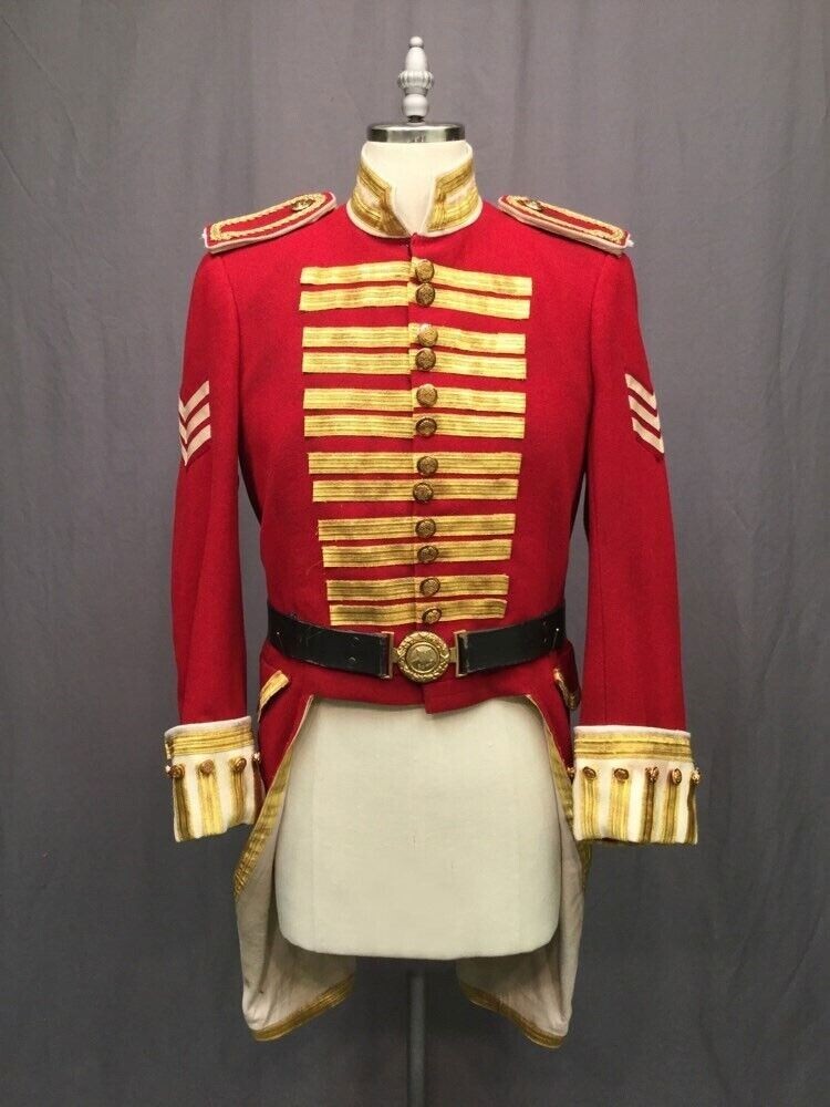 Pre-owned Handmade Men's Military Red Wool Coat With Gold Braid Tailcoat