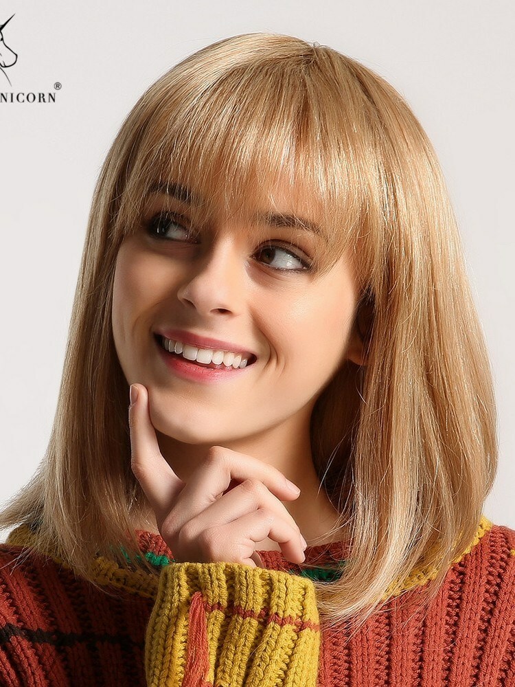 Fashion Light Blond Mixed Shaggy Straight Synthetic Medium Wig
