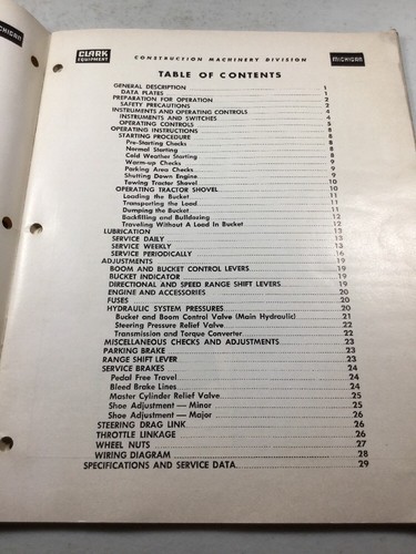 Clark-Michigan Model 55A Tractor Shovel Operators Manual
