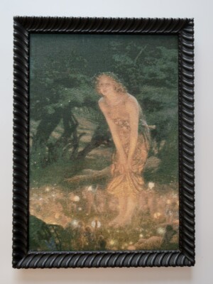 Midsummer's Eve by Edward Robert Hughes Fairies Needlepoint Embroidery Framed