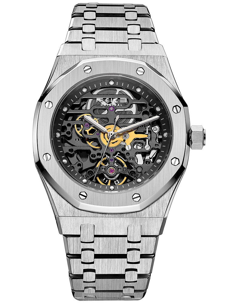 Pre-owned Feice Men's Automatic Mechanical Watch Skeleton Hollow Out Sapphire Glass Sports Watch