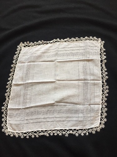 Vtg Handkerchief White Wedding Fancy Tatted Lace H25