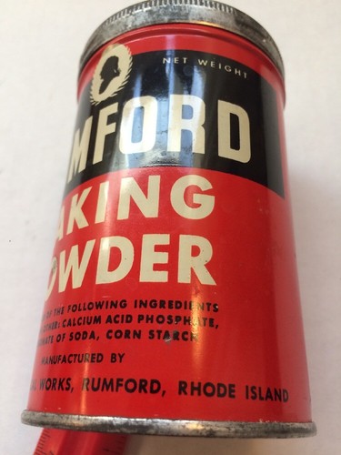 VINTAGE RUMFORD CHEMICAL WORKS RI BAKING POWDER SPICE TIN CAN  ADVERTISING USA 1