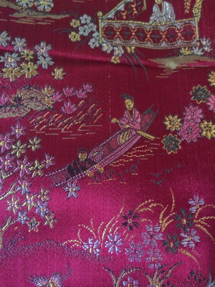 Silk Fabric Oriental Design Red VINTAGE