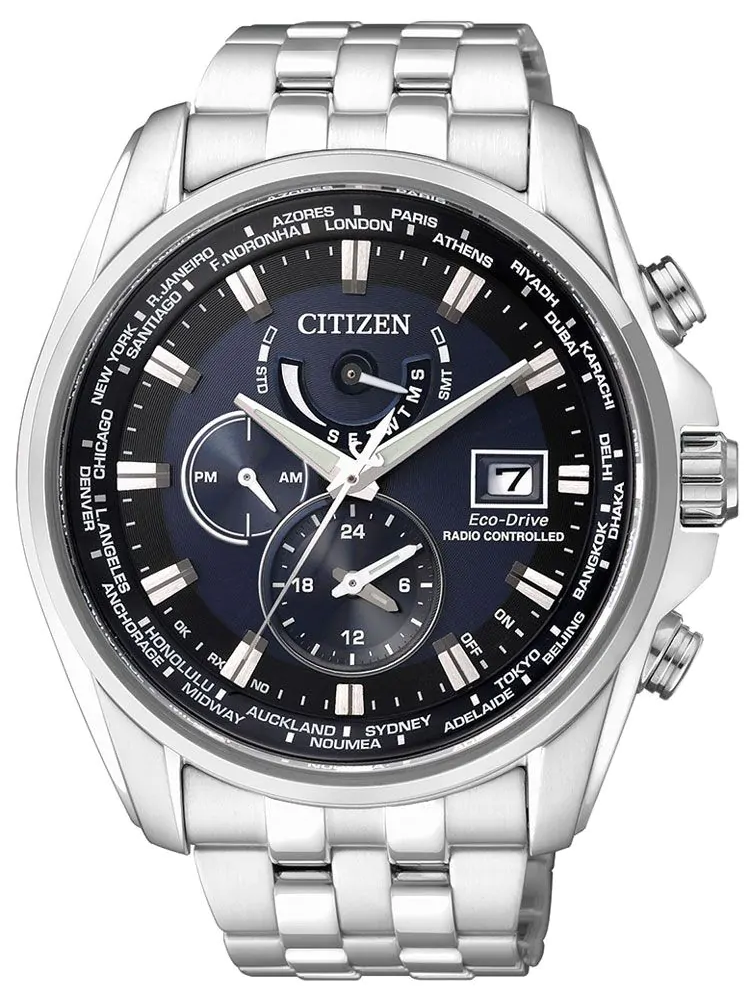 Pre-owned Citizen Sapphire Crystal Radio Controlled Men's Watch Dual Time At9030-55l