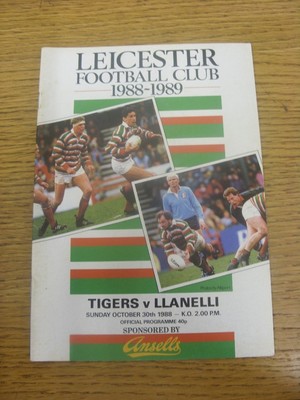 30/10/1988 Rugby Union Programme: Leicester v Llanelli  . Any faults are noted i