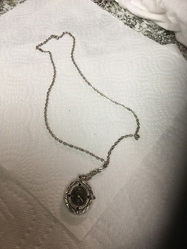 Vintage WRANGLER pendant necklace watch and  chain Black Face 4 Black Stones