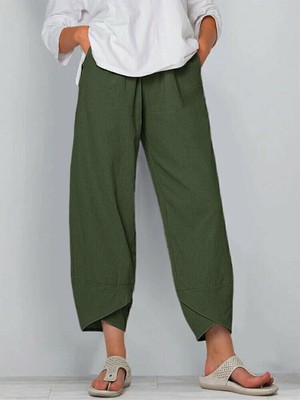 Summer Womens Ladies Cotton Linen Baggy Casual Harem Pants Trousers Plus Size US