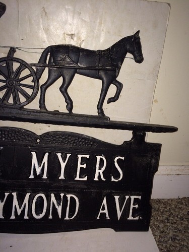 Vintage 50's/60's Cast Aluminum Horse Amish Buggy Cart House Number Pole Sign