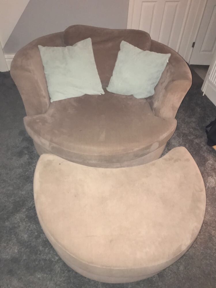 Love / cuddle seat swivel chair and half moon footstool in Urmston