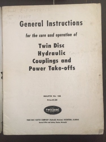Twin Disc Hydraulic Coupling PTO Maintenance Service Manual HCB HCF HCS HUC HUS