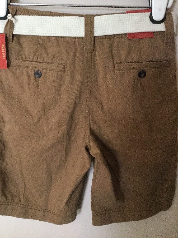 NWT MEN MOSSIMO FLAT FRONT BROWN BELTED SHORTS W26 490420399097 eBay