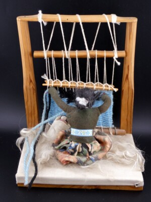 Vintage Native American Weaver Doll Hand Wooven Rug with Baby in Papoose