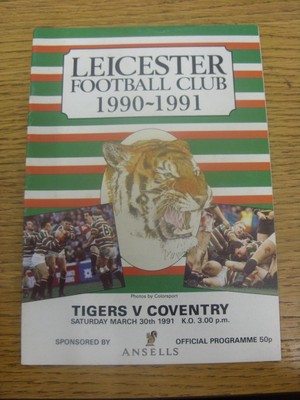 07/10/1989 Rugby Union Programme: Leicester v Coventry  . Any faults are noted i