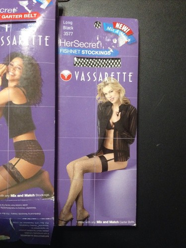 NIP 2 Garter Belts stretchy Lace medium large AND FishNet Stockings Vassarette