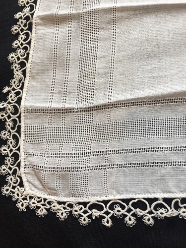 Vtg Handkerchief White Wedding Fancy Tatted Lace H25