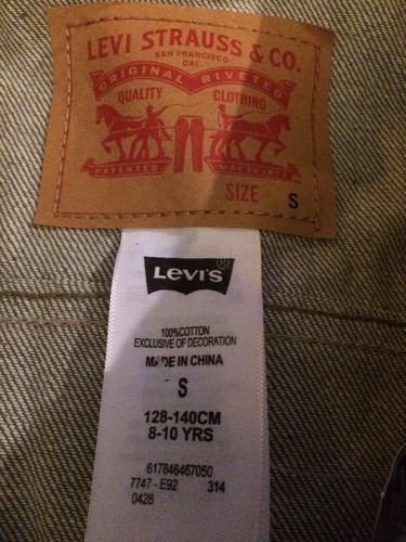 NWT Levis Kids Unisex Trucker Jean Jacket Green Unlined Small 8-10!years T7