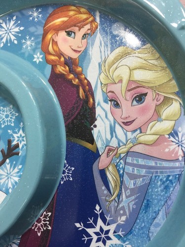Genuine Disney Store Frozen Divided Plate Anna Elsa Olaf Blue With Glitter Kids