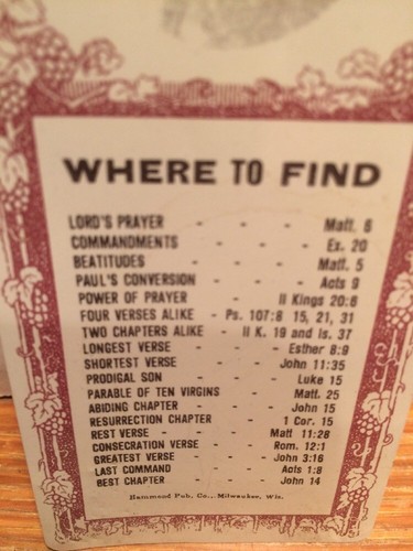 Vintage Bookmark Where To Find Bible Verses Hammond Publishing B101