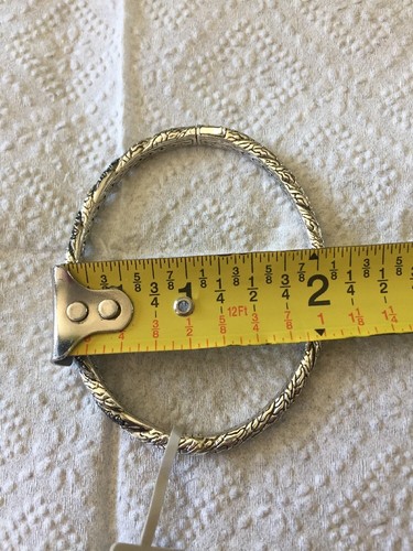 Pre-owned John Hardy $795  Ss Hinged Bangle Medium Lava Black Sapphire Bracelet