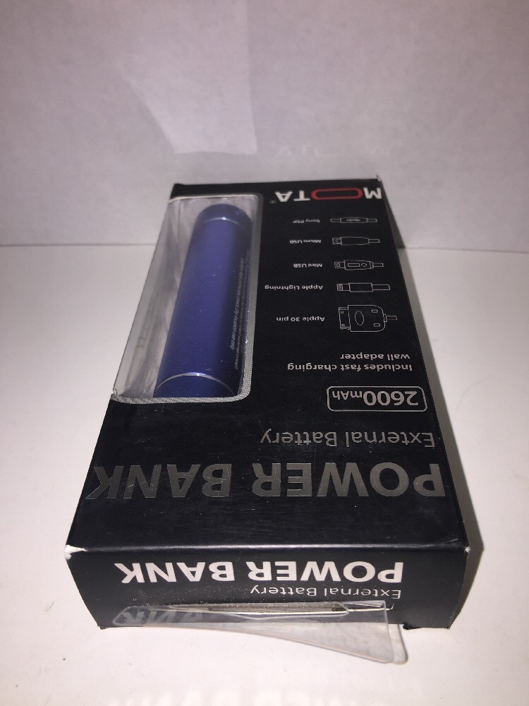 MOTA Phone 2600mAh POWER BANK Portable External Battery Blue w/ Adapter / USB