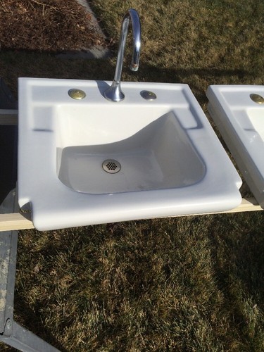 Vtg Set 3 PMid Century Cast Iron White Porcelain Drop In Sink Basin Standard