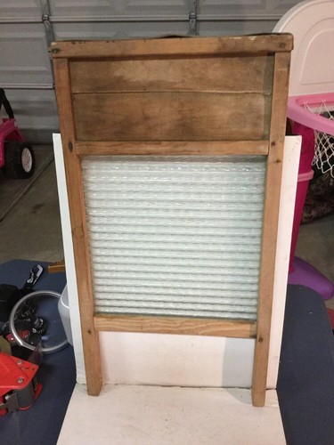 Antique laundry wood & glass washboard 12.5