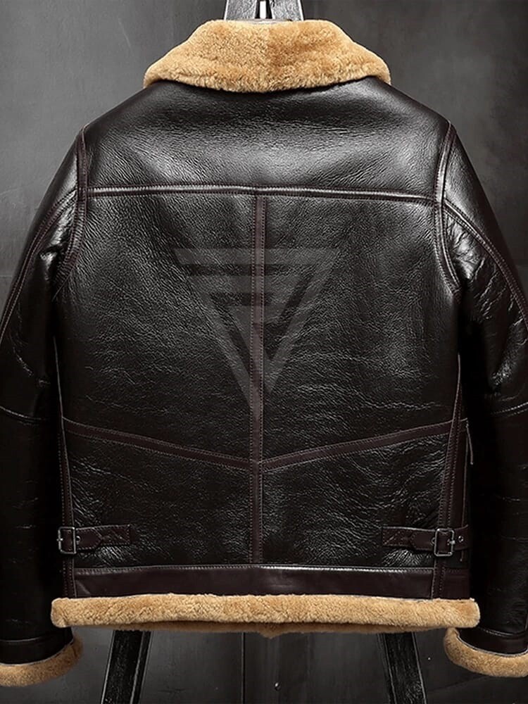 Pre-owned Revoko Mens Dark Brown B3 Shearling Real Leather Bomber Jacket Fur Coat Airforce Flight