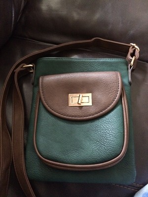NWOT MMS HUNTER GREEN CROSSBODY PURSE W/BROWN TRIM