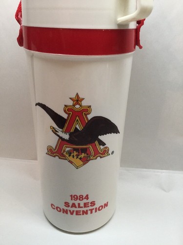 Aladdin Anheuser Bush Logo Thermos Bottle Red Strap 40 Oz Sales Convention Vtg