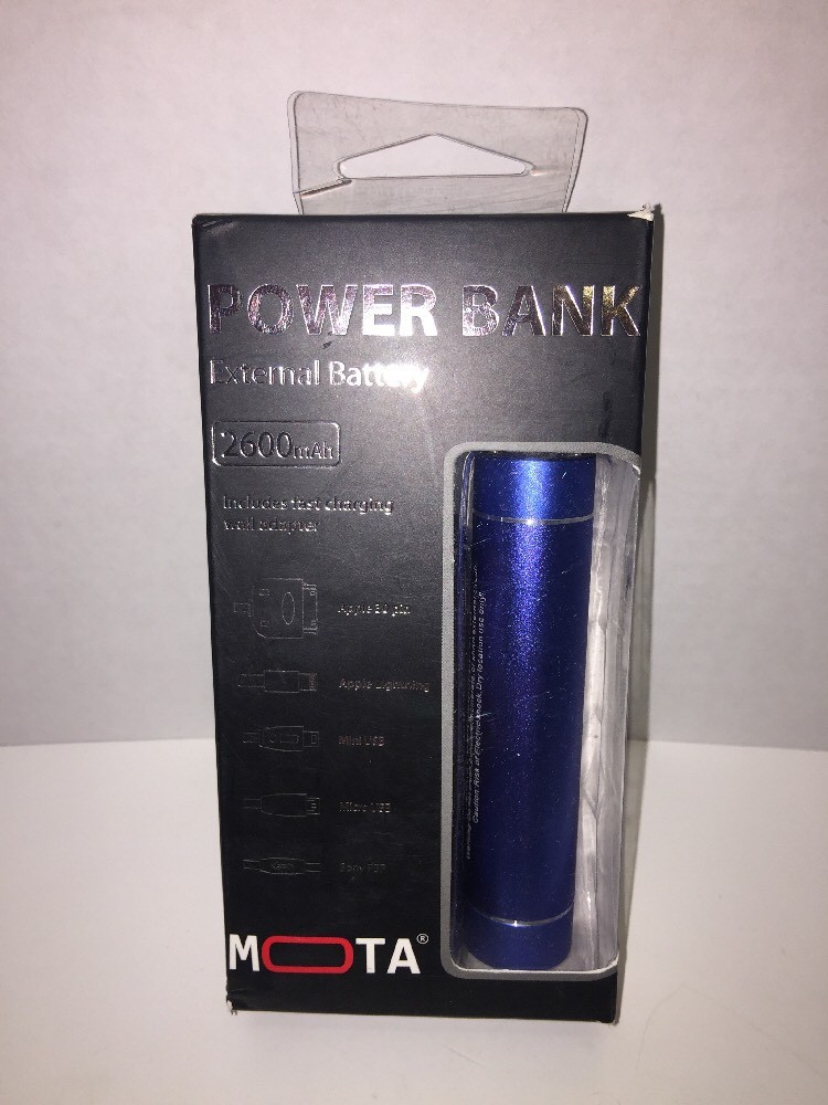 MOTA Phone 2600mAh POWER BANK Portable External Battery Blue w/ Adapter / USB