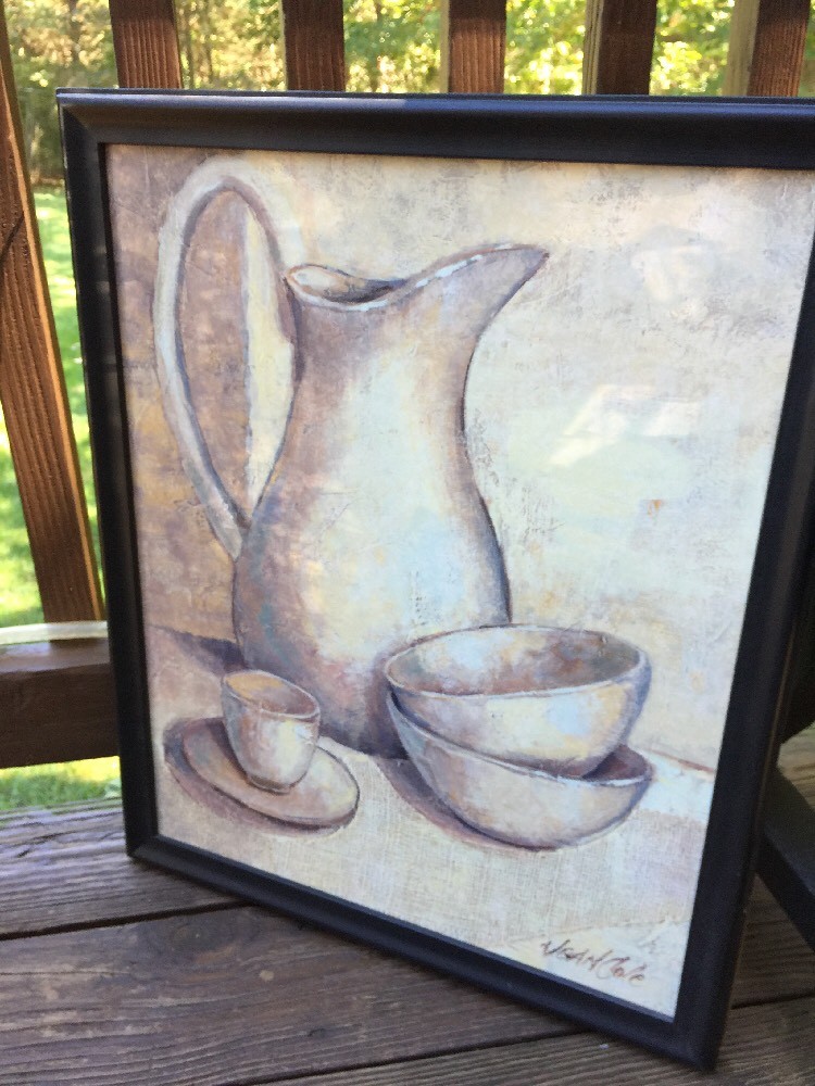 Home Interiors Vintage Antique POTTERY Pitcher Kitchen HAND PAINTED CANVAS 22/18