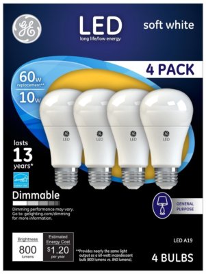 4 GE Lighting 67615 Dimmable LED Soft White Light Bulb 10-Watt 60 W replacement 