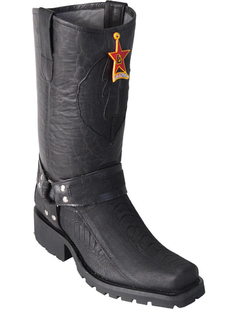Pre-owned Los Altos Boots Los Altos Ostrich Leg Black Motorcycle Biker Western Cowboy Work Boot D