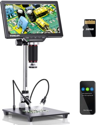 TOMLOV 7'' Screen HDMI 16MP 1300X Soldering Microscope Digital Microscope 10 LED