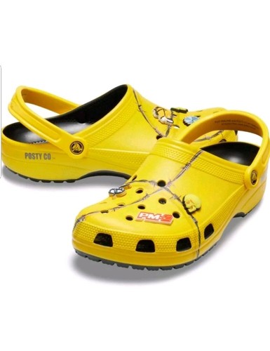 Post Malone X Crocs Dimitri Clog Barbwire Yellow Size 13 WITH JIBBITZ 3 pack