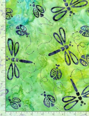 Timeless Treasures Tonga Batik Fabric | Dragonfly Ladybug Green | Cotton YARD