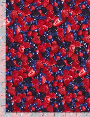 Food Fabric Berries Strawberry Blueberry Cotton Timeless Treasures C1811 By Yard