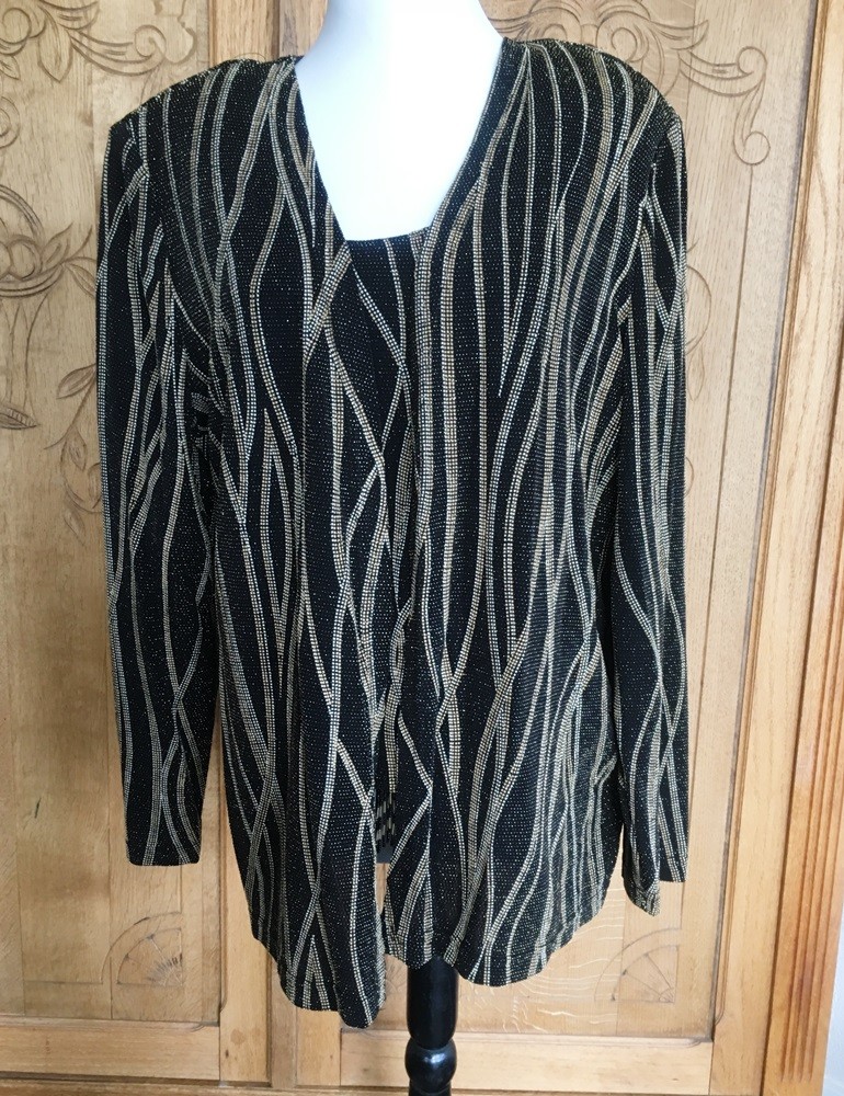 Ribkoff Beaded Evening Top and Jacket - Size 14 Black Formal Wear / Cruise